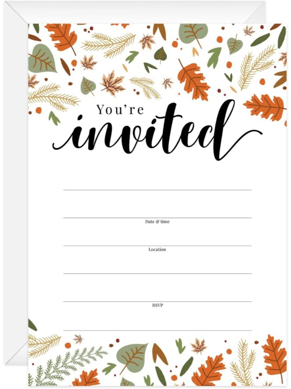 Autumn Leaves Invitations / 25 Fill In Fall Friendsgiving Potluck Invites/Season